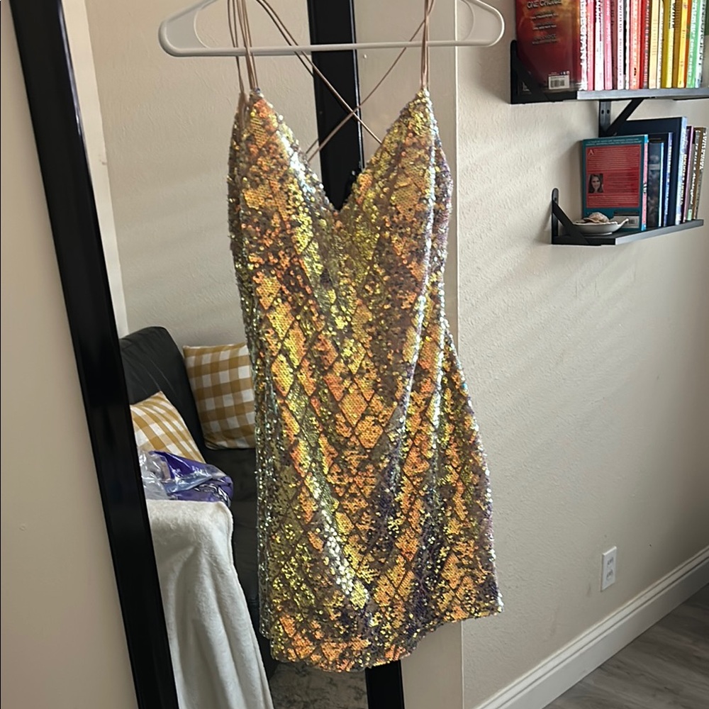 Gold Sequin Strappy Dress